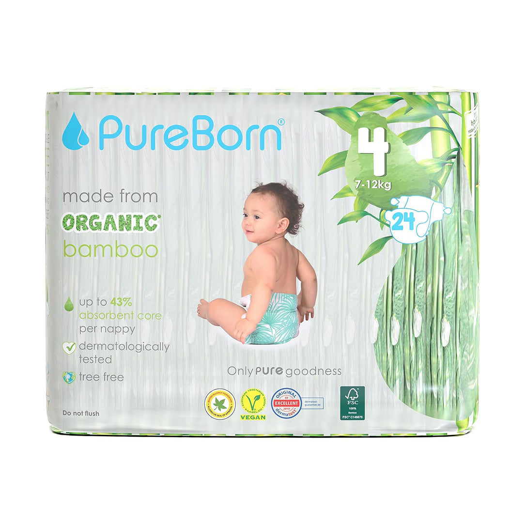 PureBorn Organic Diapers Size 4 (7-12kg) - 24pcs (50566), Disposable Diapers 