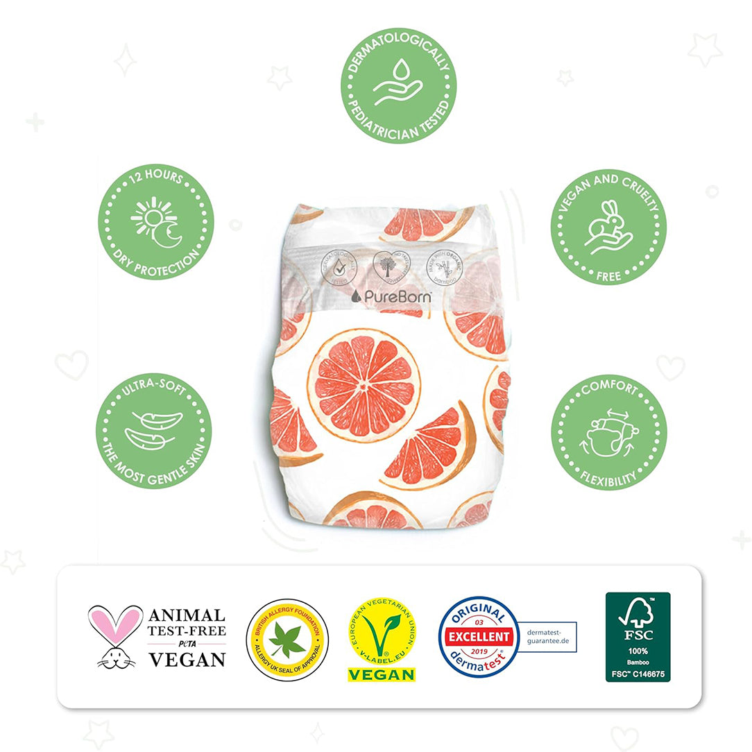 PureBorn Organic Diapers Size 4 (7-12kg) - 24pcs (50566), Disposable Diapers 