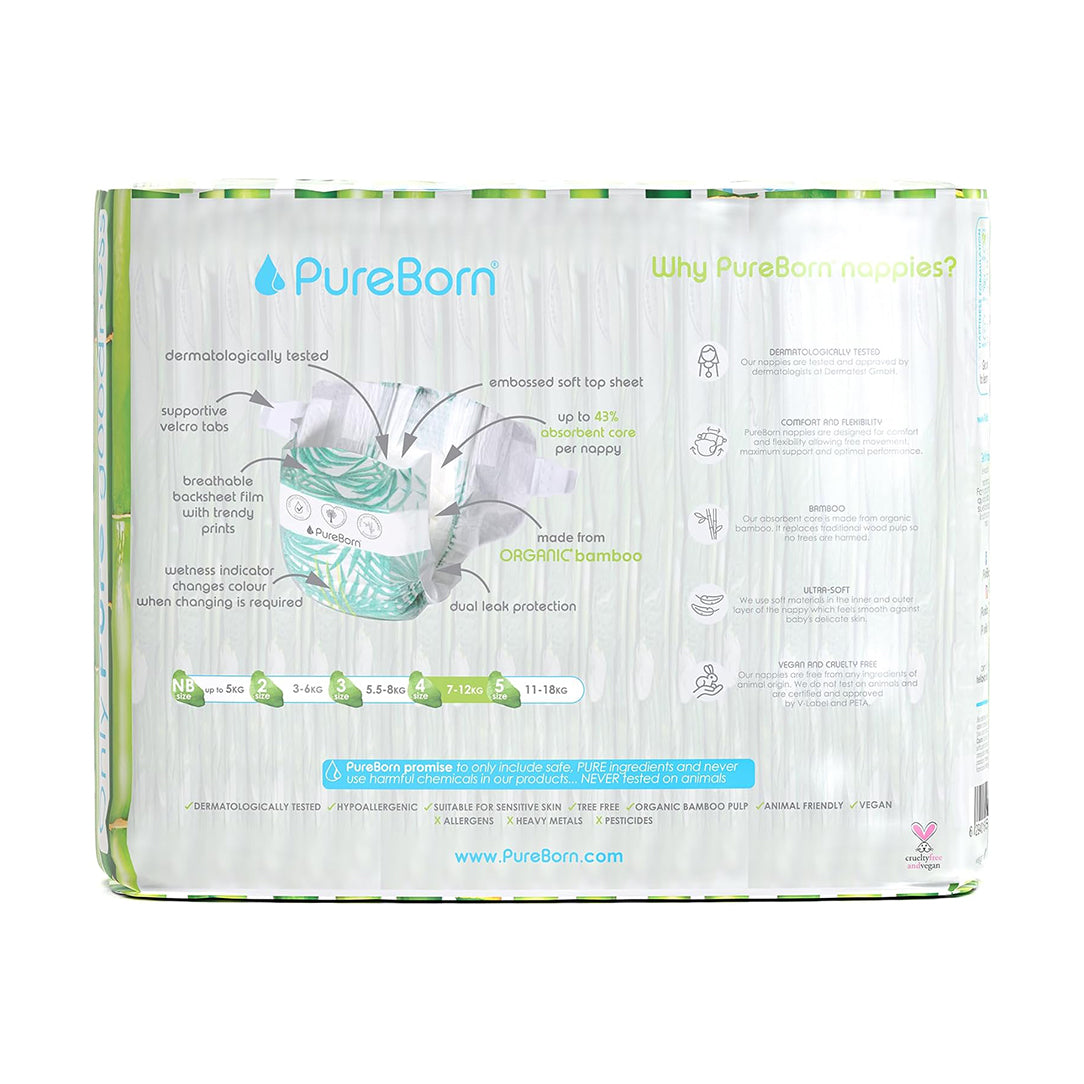 PureBorn Organic Diapers Size 4 (7-12kg) - 24pcs (50566), Disposable Diapers 
