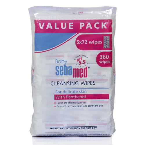 Sebamed Baby Wet Wipes – Sensitive Skin Value Pack 5 x 72 Sheets,  Disposable Baby Wipes 