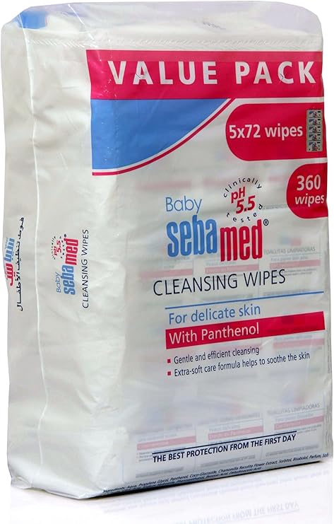 Sebamed Baby Wet Wipes – Sensitive Skin Value Pack 5 x 72 Sheets,  Disposable Baby Wipes 