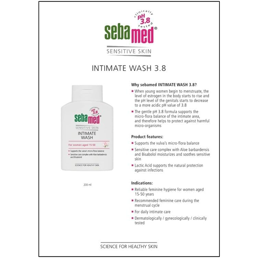 Sebamed Feminine Intimate Wash for Sensitive Skin pH 3.8 - 200ml, Feminine Intimate Wash