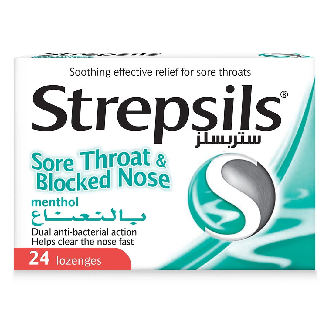Strepsils Menthol Sore Throat & Blocked Nose Lozenges - 24 Pieces, Respiratory Care