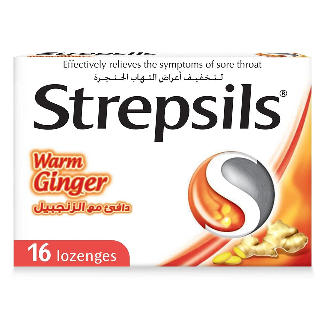 Strepsils Warm Ginger Sore Throat Lozenges - 16 Pieces, Respiratory Care