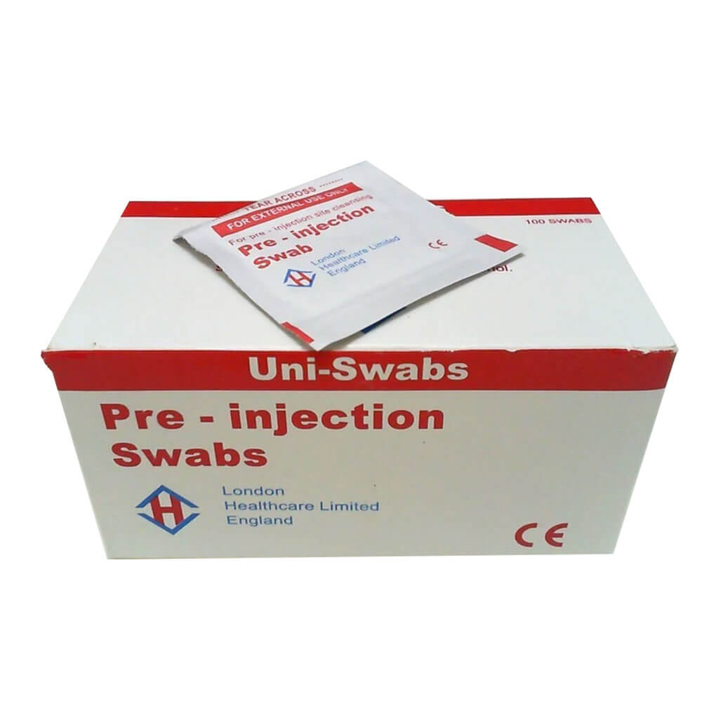 UNI Pre-Injection Alcohol Swabs – 100 sterile wipes pack