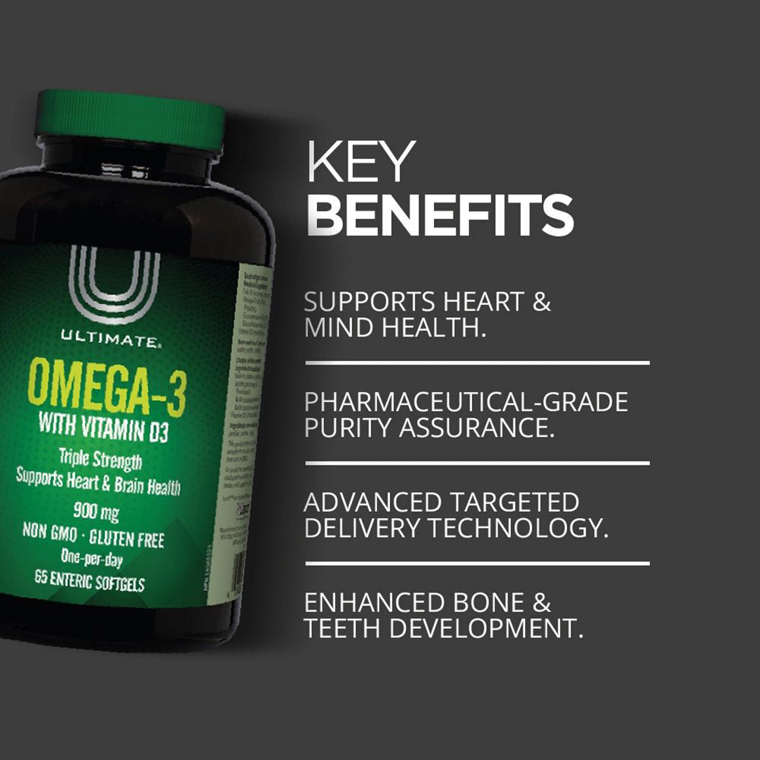 Ultimate Omega-3 Triple Strength 900mg with Vitamin D3 - 65 Softgels, Supplements