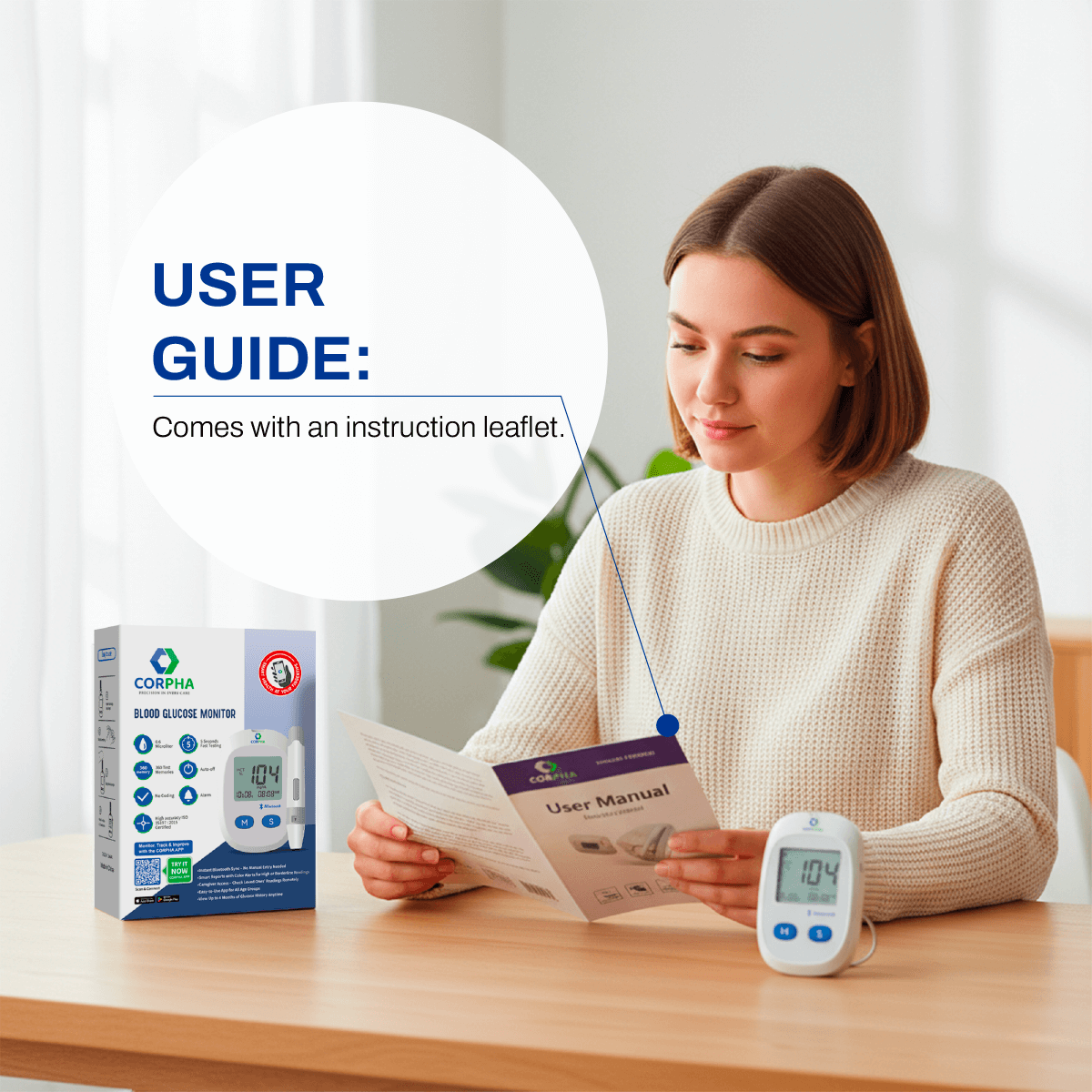 Corpha Blood Sugar Monitor Kit – 1 Monitor + 50 Test Strips & 50 Lancets