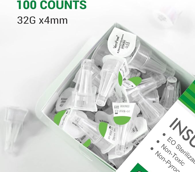 Verifine Insulin Pen Needles 32G x 4mm - Pack of 100, Medical Needles