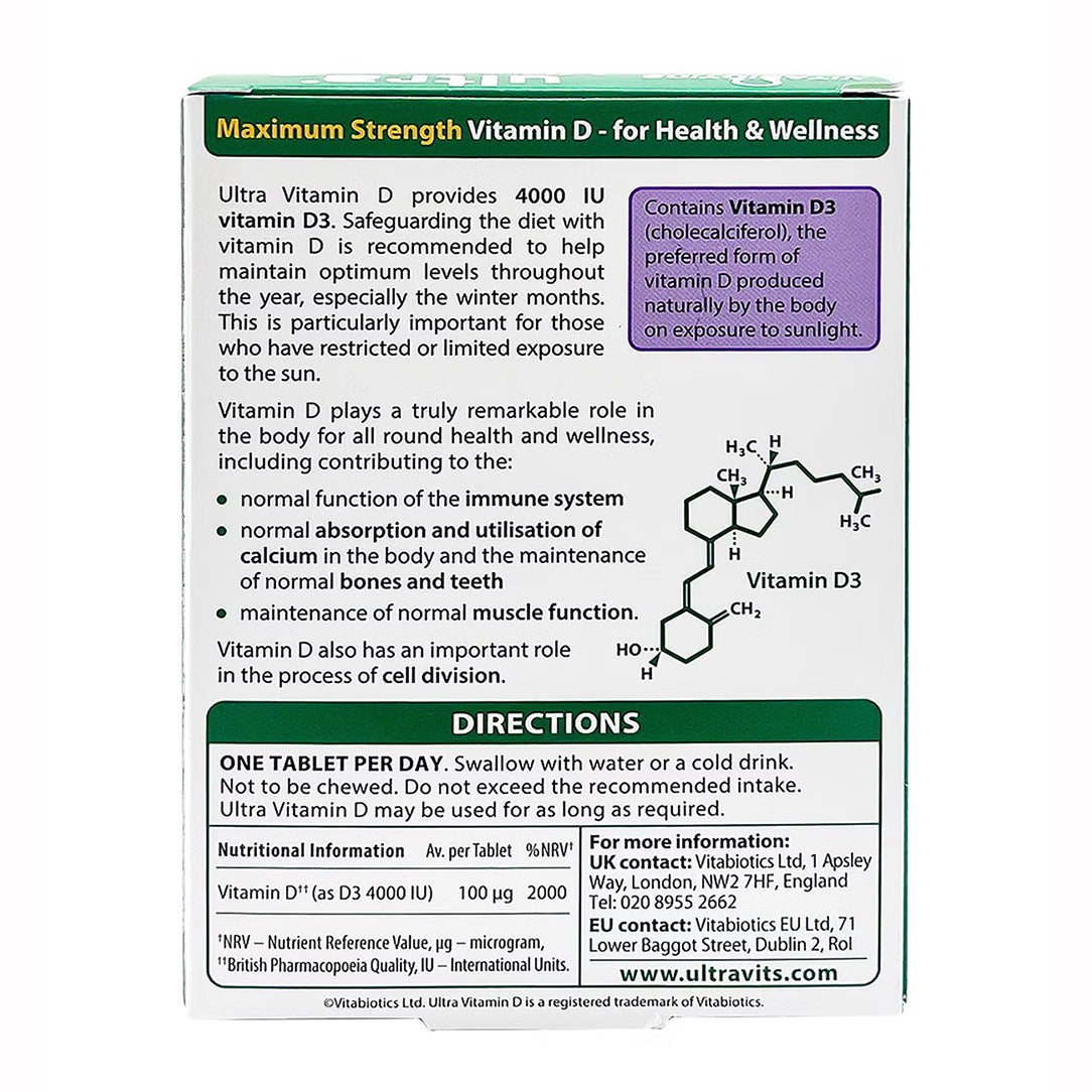 Vitabiotics Ultra Vitamin D3 4000 IU - 96 Tablets, Vitamin D