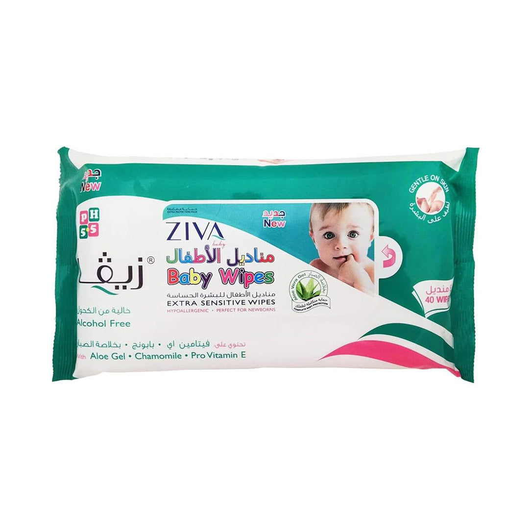 Ziva Baby Wipes Extra Sensitive - 40 Wipes, Disposable Baby Wipes